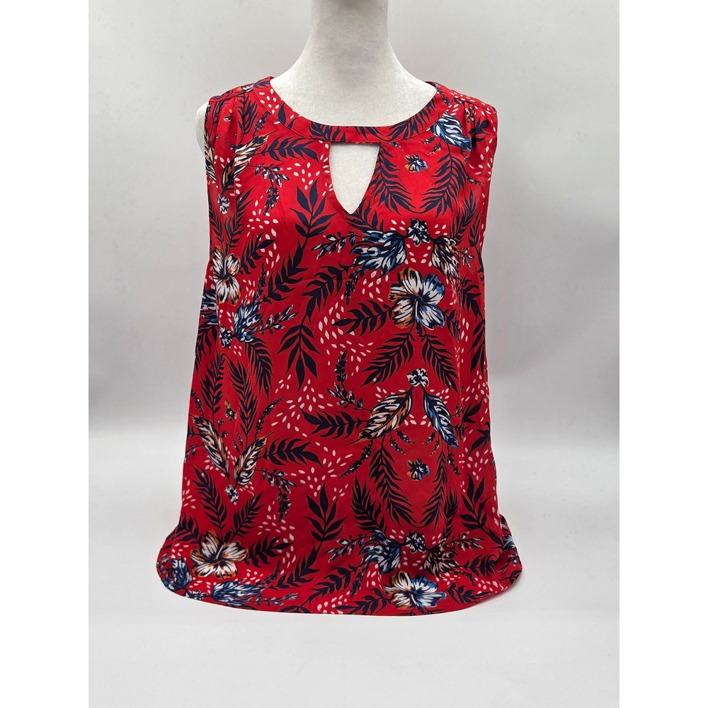 Collective Concepts Women's Small Red Floral Sleeveless Keyhole Blouse 101-520